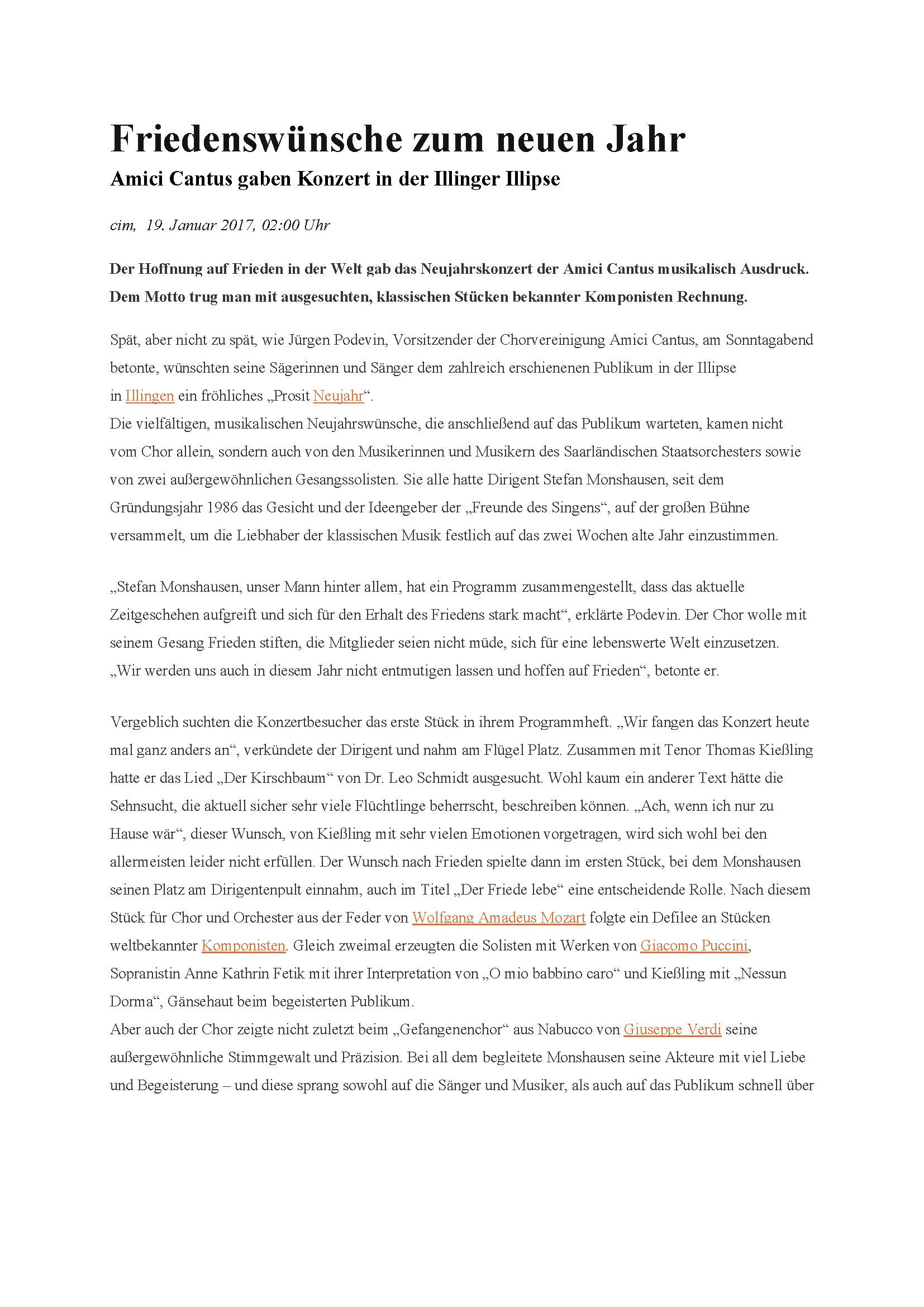 Friedenswunsche zum neuen Jahr